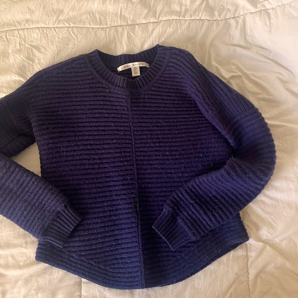 max studio blue ribbed thick cropped sweater